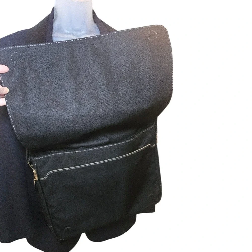 Boconi Black Leather Messenger Bag Briefcase Crossbody Laptop‎ Satchel Work Bag